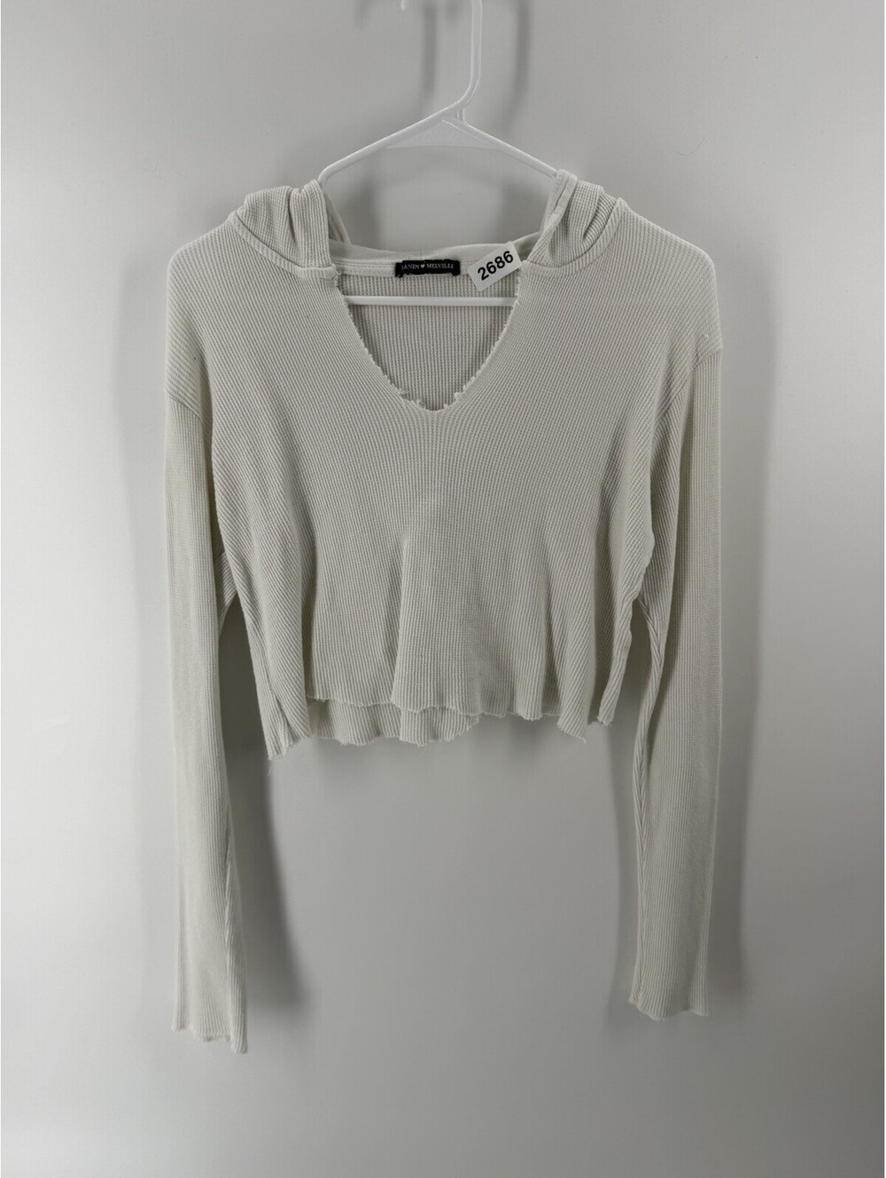 brandy melville White Waffle Knit Crop thermal hoodie top